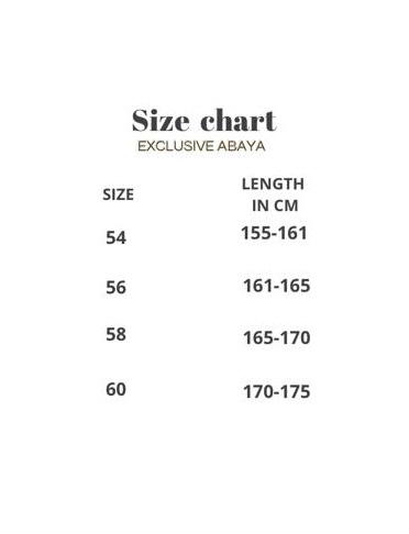 size chart van de exclusieve abaya&