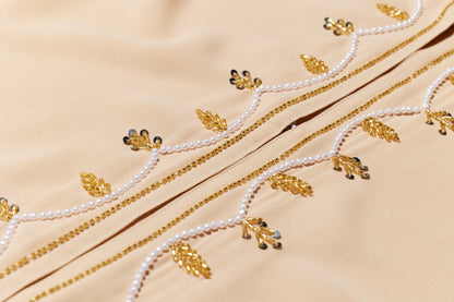 detailfoto majestic abaya in de kleur beige
